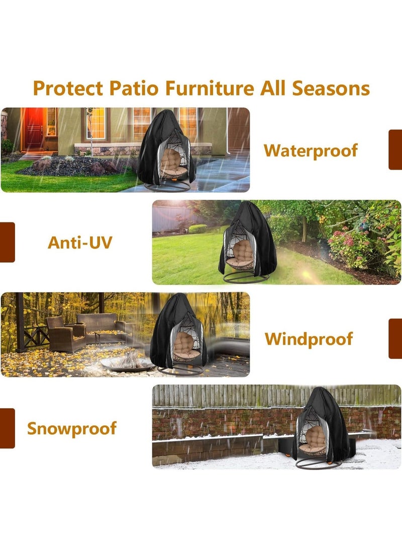 CHIYLE Patio Egg Chair Cover, Waterproof Wicker Swing Egg Chair Cover with Zipper and Bottom Buckle, Single Seat Outdoor Furniture, Black, 210D - Image 5