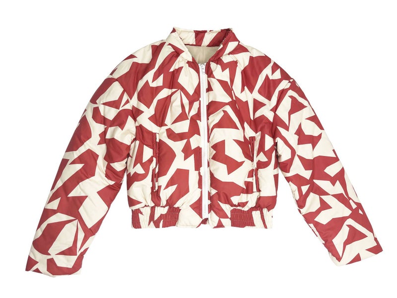 2023 Autumn Winter Printed Cotton Geometric Bomber Jacket Brick Red printing 