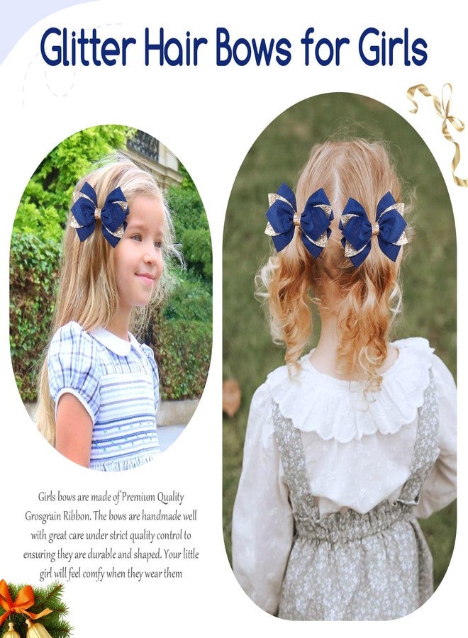 NCMAMA 4 Inch Sparkly Glitter Navy Blue Hair Bow Clips for Girls Boutique Sequin Alligator Barrettes Pins for Teens Toddler Children Kids Grosgrain Hair Accessories for Christmas - Image 4