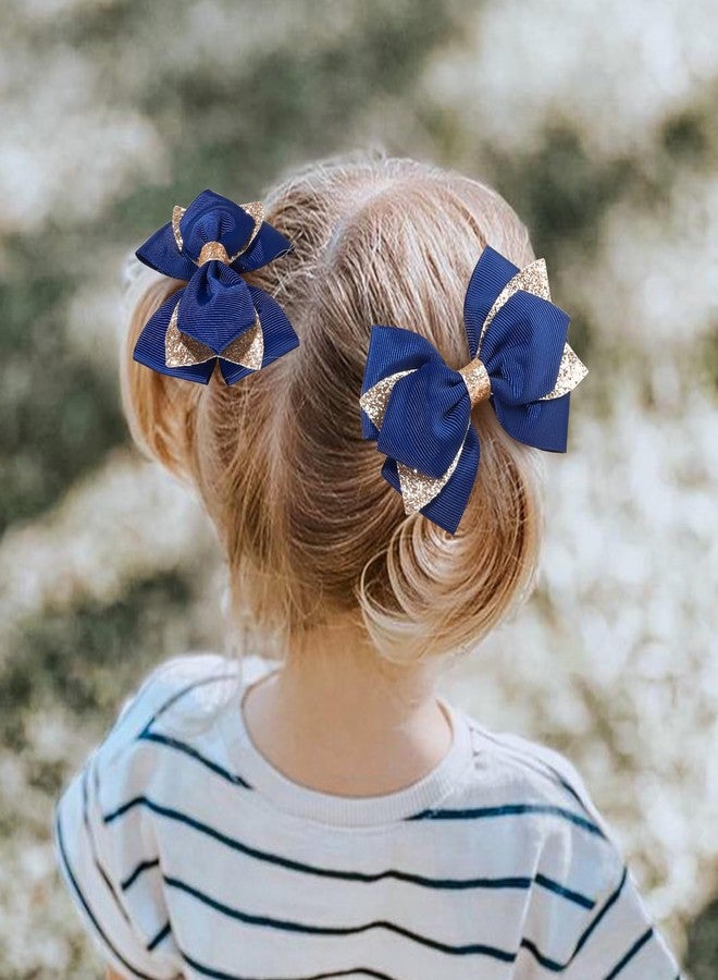 NCMAMA 4 Inch Sparkly Glitter Navy Blue Hair Bow Clips for Girls Boutique Sequin Alligator Barrettes Pins for Teens Toddler Children Kids Grosgrain Hair Accessories for Christmas - Image 5