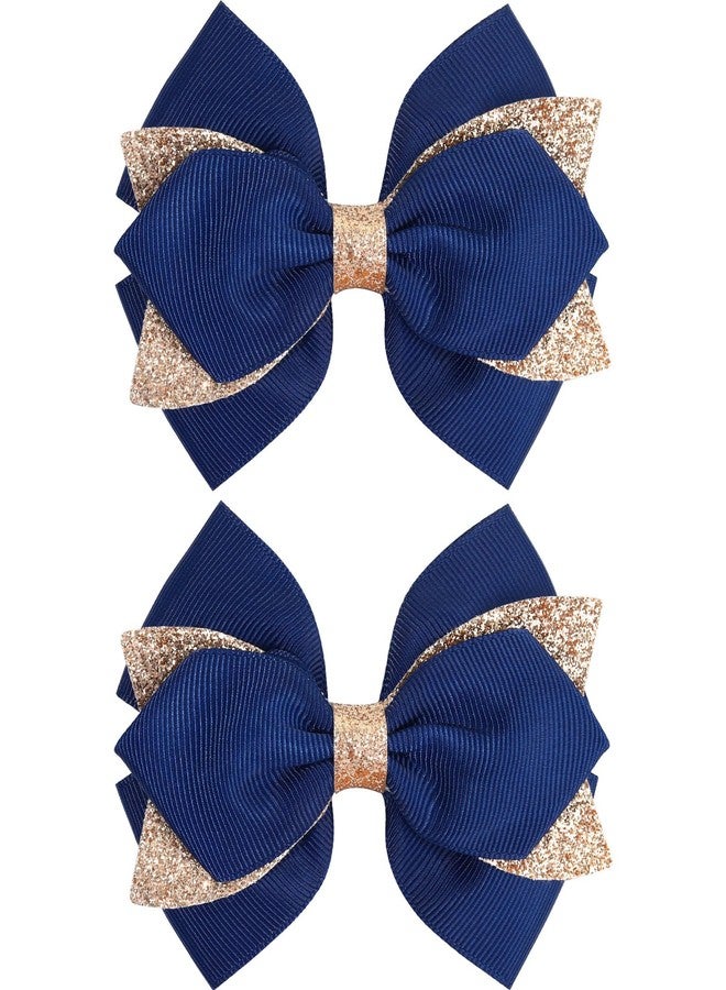 NCMAMA 4 Inch Sparkly Glitter Navy Blue Hair Bow Clips for Girls Boutique Sequin Alligator Barrettes Pins for Teens Toddler Children Kids Grosgrain Hair Accessories for Christmas - Image 1
