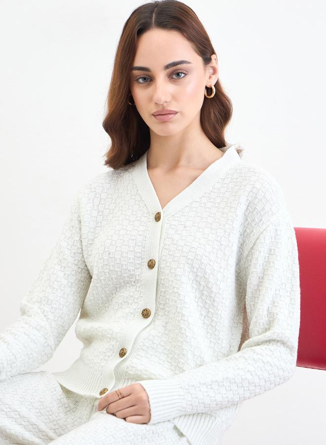 ستايلي طقم منسق من كارديغان محاك وبنطال أوف وايت - Image 1