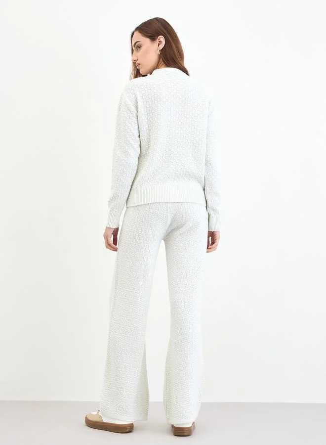 Styli Off White Lurex Knit Cardigan and Pants Co-Ords