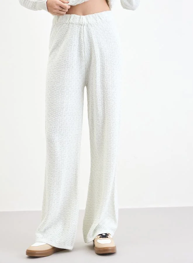 Styli Off White Lurex Knit Cardigan and Pants Co-Ords