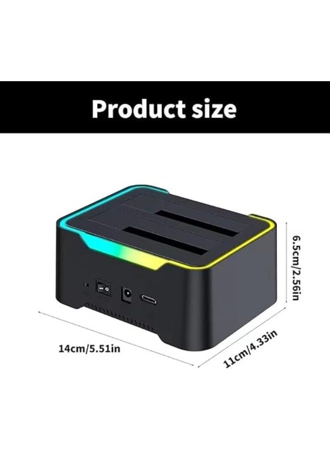 Terabyte محطة توصيل الأقراص الصلبة ذات القناتين، USB 3.1 SATA HDD SSD دوك، دعم الأقراص 2.5/3.5 بوصة، RGB LED، مكرر الأقراص الصلبة - Image 2