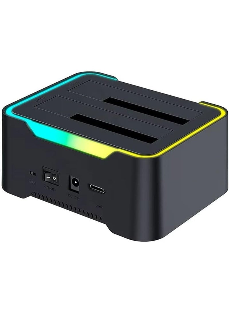 Terabyte محطة توصيل الأقراص الصلبة ذات القناتين، USB 3.1 SATA HDD SSD دوك، دعم الأقراص 2.5/3.5 بوصة، RGB LED، مكرر الأقراص الصلبة - Image 1