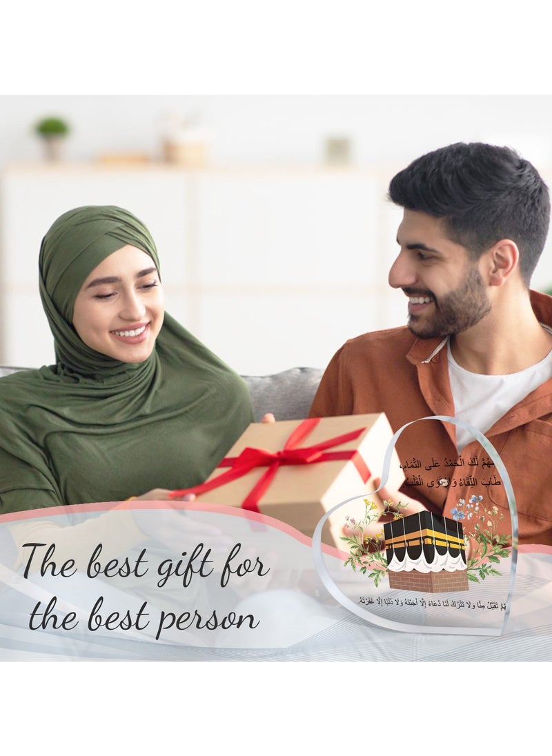 GALADUNE Muslim Holiday Gifts, Acrylic Heart Shape Decorative Plaque, Islamic Souvenirs, Ramadan Gifts, Birthday Gifts, Holiday Decorations, Desktop Decorations, Kaaba Floral Prayer Text Pattern  - Image 5