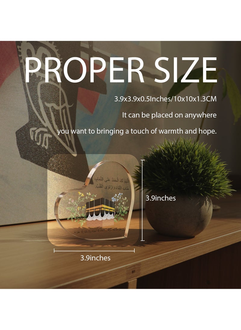 GALADUNE Muslim Holiday Gifts, Acrylic Heart Shape Decorative Plaque, Islamic Souvenirs, Ramadan Gifts, Birthday Gifts, Holiday Decorations, Desktop Decorations, Kaaba Floral Prayer Text Pattern - Image 4