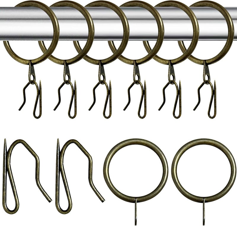 KAHIT 30 Pack Curtain Hooks for Drapes Curtain Pin Hooks and 30 Pack Bronze Curtain Rings Oil Rubbed Bronze Curtain Rings with Hooks Bathroom Curtain Hooks Drapery Rings Curtain Rings for Drapes - Image 1