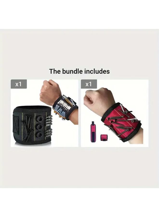 Magnetic Tool Wristband 1pc Red And 1pc Black For Screws Nails Drill Bits Ideal For DIY - Image 1