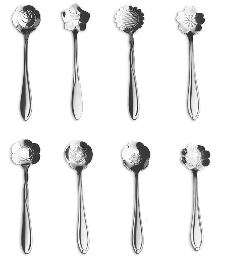 DIMROM 8Pc Creative Floral Stainless Steel Spoons Teaspoons Coffee Scoops Tableware Tablespoons For Espresso Tea Coffee Dessert Ice Cream Sugar Appetizers Cake Bistro Tea Party 5 Inch - Image 1