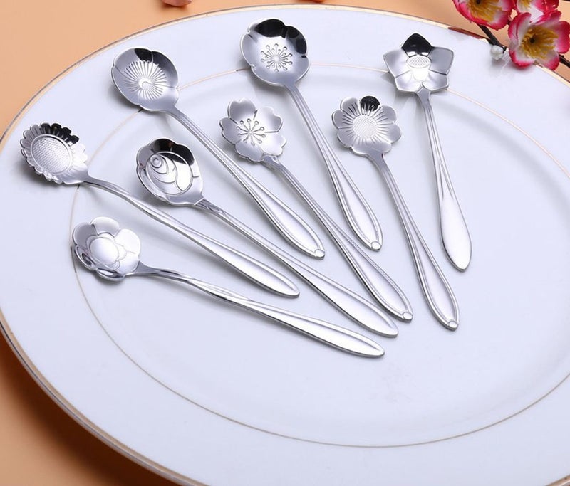 DIMROM 8Pc Creative Floral Stainless Steel Spoons Teaspoons Coffee Scoops Tableware Tablespoons For Espresso Tea Coffee Dessert Ice Cream Sugar Appetizers Cake Bistro Tea Party 5 Inch - Image 3
