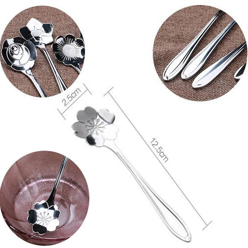 DIMROM 8Pc Creative Floral Stainless Steel Spoons Teaspoons Coffee Scoops Tableware Tablespoons For Espresso Tea Coffee Dessert Ice Cream Sugar Appetizers Cake Bistro Tea Party 5 Inch - Image 2