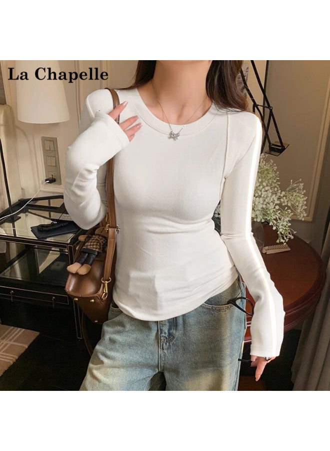 La Chapelle Slim Fit Base Layer Women's Spring Autumn New Shoulder Slimming Herringbone Outerwear Long Sleeve T-shirt Dark Gray M