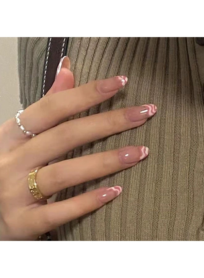 Goolsky Pink & White Press-on Nails - Wearable Fake Nail Tips Manicure Stickers - Image 5