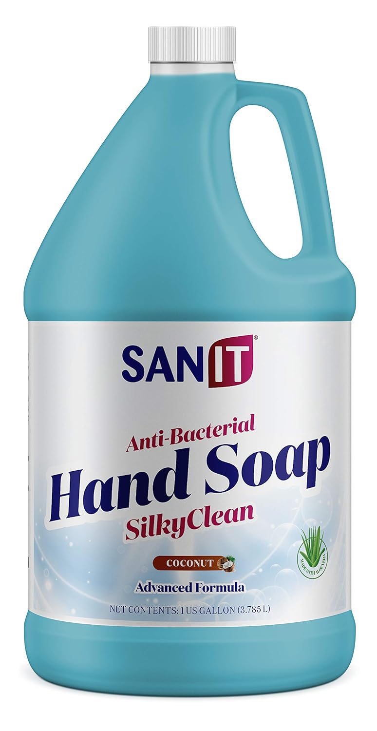 Sanit Silky Clean Antibacterial Liquid Gel Hand Soap Refill  Advanced Formula with Coconut Oil and Aloe Vera  All Natural Moisturizing Hand Wash  Made in USA Coconut 1 Gallon