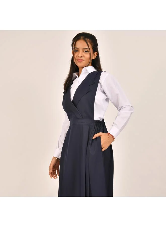 HAWRAA ABAYA Navy blue apron with a formal collar and cuffs on the sides