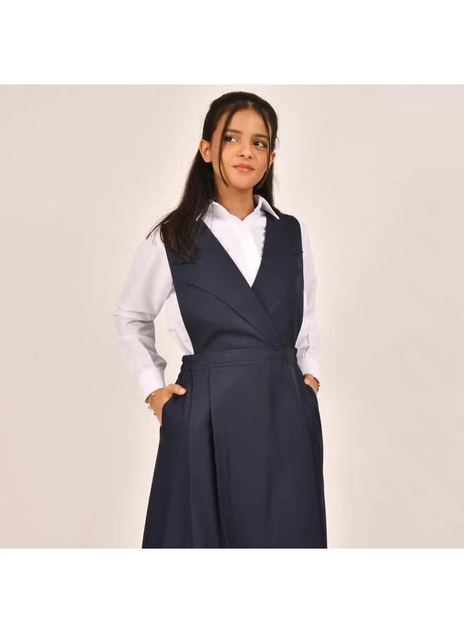 HAWRAA ABAYA Navy blue apron with a formal collar and cuffs on the sides