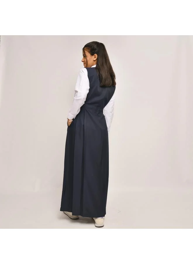 HAWRAA ABAYA Navy blue apron with a formal collar and cuffs on the sides