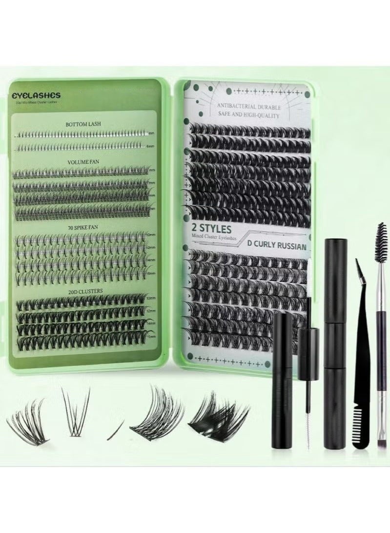 GlamKit DIY Eyelash Extension Kit 551 Clusters, 10-16mm Mixed Individual Lashes Cluster, Natural Curl Personal Eyelash Set, Segmented False Eyelashes, Thick Eyelashes - Image 1