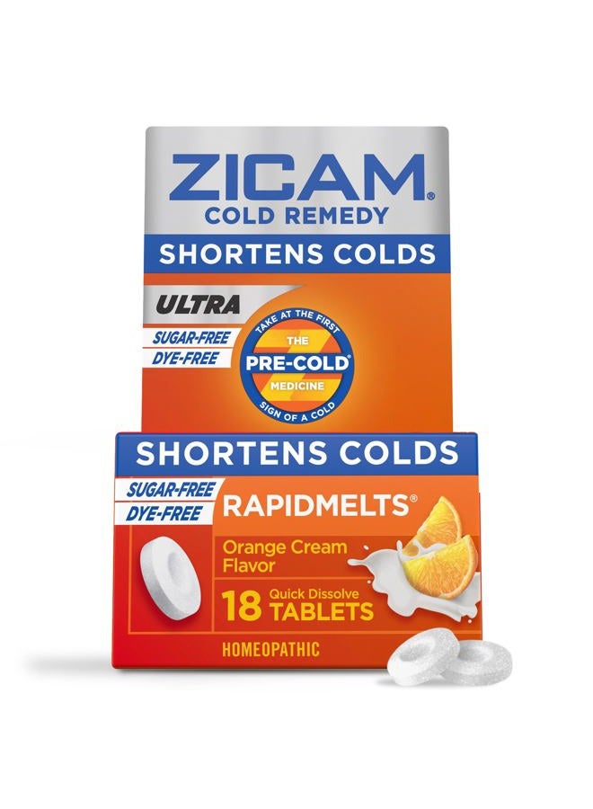 Zicam علاج البرد الفائق زنك رابيدميلتس، نكهة كريمة البرتقال، هوميوباتيك، دواء تقصير البرد، يقلل من مدة البرد، خالي من السكر، خالي من الأصباغ، 18 حبة - Image 1
