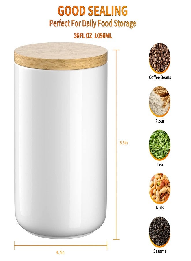 Alyc White Ceramic 1050mL 4 cup Food Storage Jar Canister with Airtight Bamboo Lid and Silicone Seal Container for Counter - Great for Coffee Sugar Treat Snack Treats for Dog Cat Rawhide Milkbone (White) - Image 2