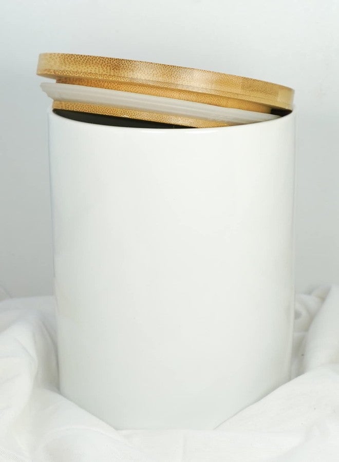 Alyc White Ceramic 1050mL 4 cup Food Storage Jar Canister with Airtight Bamboo Lid and Silicone Seal Container for Counter - Great for Coffee Sugar Treat Snack Treats for Dog Cat Rawhide Milkbone (White) - Image 3