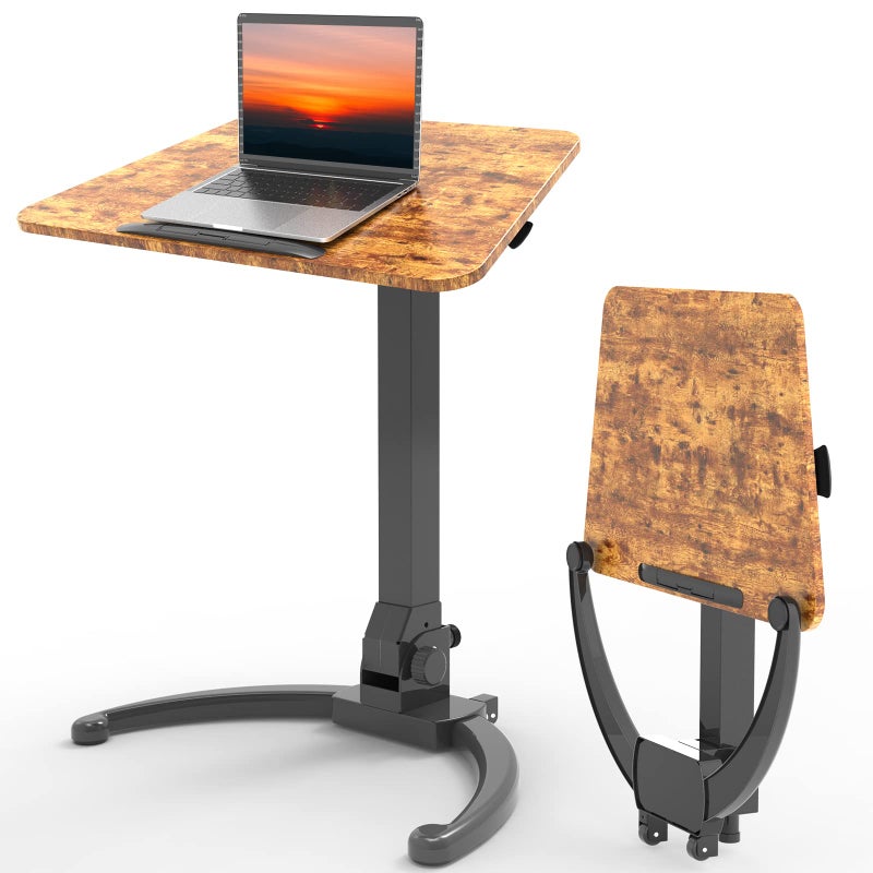 JOY worker Foldable Mobile Standing Desk Pneumatic Height Adjustable Sit Stand Desk 90 Tiltable Rolling Laptop Table Portable Workstation with NonSlip Mat for Home Office Holds Up to 22lbs
