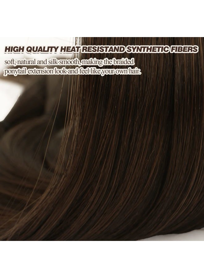 BARSDAR 2PCs 30 Inch Long Braided Ponytail Extension with Hair Tie - Straight Sleek Wrap Around Brown Braided Ponytail Hair Extensions - Synthetic Pony Tails Hairpieces for Women - Brunette Brown - Image 3