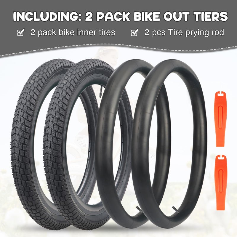 Balinge 20x2.125 Bike Tires 2 Pack 20 Inch Bike Tire Kids Black 20x2.1 25 Bicycle Tire and Tube Folding Replacement Tire Suitable for Bicycle Tires 20x2.1 20x2.125 20x2.25, 2 Tires+2 Tubes - Image 3