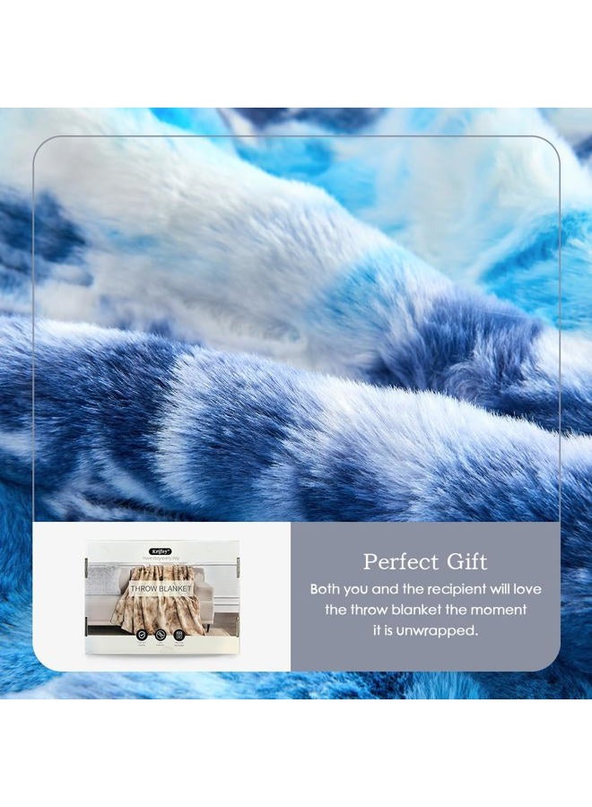 Krifey Oversized Blue Faux Fur Blanket, Super Soft Cozy Blanket, Luxury Fluffy Throw Blanket Fuzzy Bed Throw Tie Dye Blue 60" x 80" - Image 4