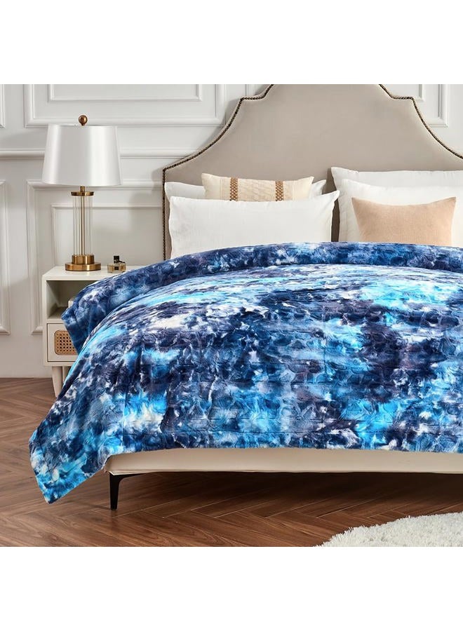 Krifey Oversized Blue Faux Fur Blanket, Super Soft Cozy Blanket, Luxury Fluffy Throw Blanket Fuzzy Bed Throw Tie Dye Blue 60" x 80" - Image 2