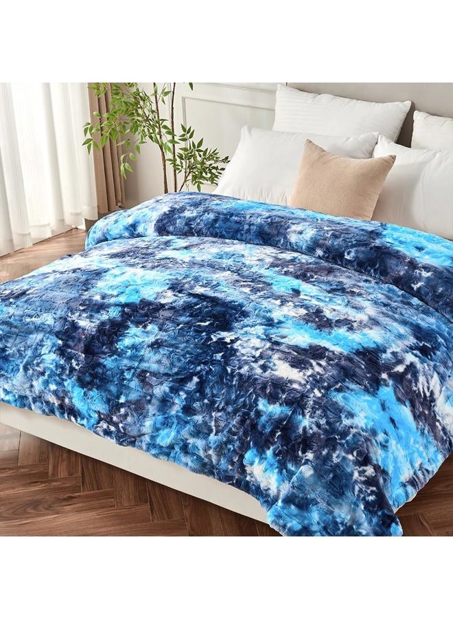 Krifey Oversized Blue Faux Fur Blanket, Super Soft Cozy Blanket, Luxury Fluffy Throw Blanket Fuzzy Bed Throw Tie Dye Blue 60" x 80" - Image 5