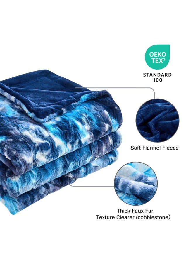 Krifey Oversized Blue Faux Fur Blanket, Super Soft Cozy Blanket, Luxury Fluffy Throw Blanket Fuzzy Bed Throw Tie Dye Blue 60" x 80" - Image 3