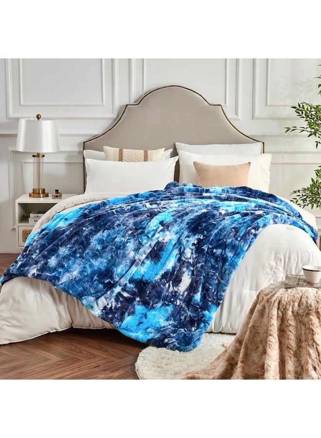 Krifey Oversized Blue Faux Fur Blanket, Super Soft Cozy Blanket, Luxury Fluffy Throw Blanket Fuzzy Bed Throw Tie Dye Blue 60" x 80" - Image 1