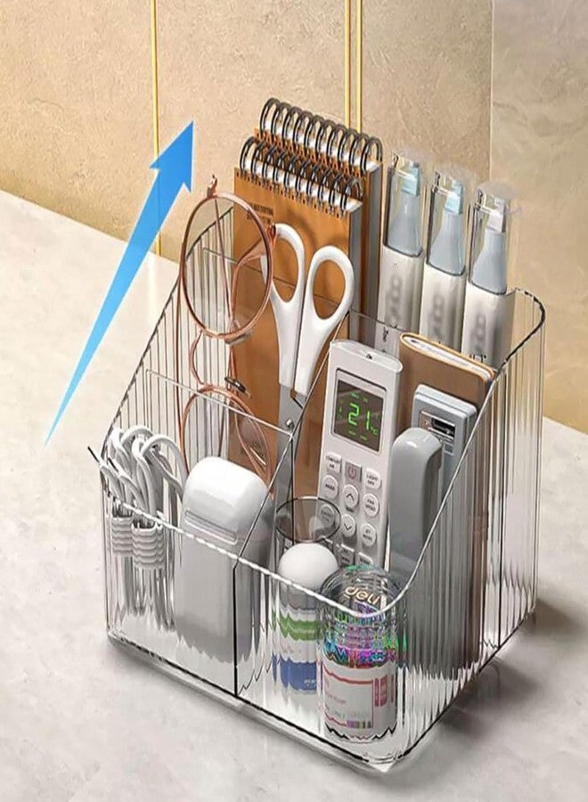 HVB Store HVB Clear Plastic remote stand for home mobile stand desk accessories stationery organiser pen stand Remote Control Organizer TV Remote Holder with 4 Compartments Desktop Storage Box (remote stand) - Image 4