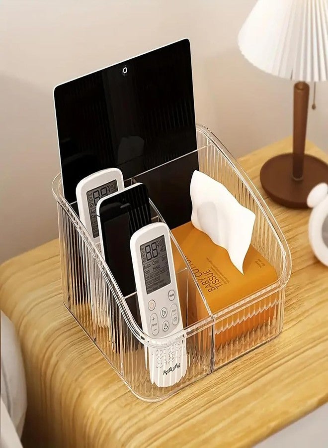 HVB Store HVB Clear Plastic remote stand for home mobile stand desk accessories stationery organiser pen stand Remote Control Organizer TV Remote Holder with 4 Compartments Desktop Storage Box (remote stand) - Image 3