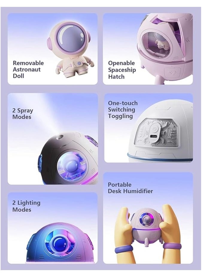 Space Capsule Air Humidifier 220ML with LED light, USB Ultrasonic Cool Mist Humidifier, Nursery Portable, Raindrop Car, Astronaut Antigravity, Cute Humidifier for Bedroom, Cool Mini Diffuser.