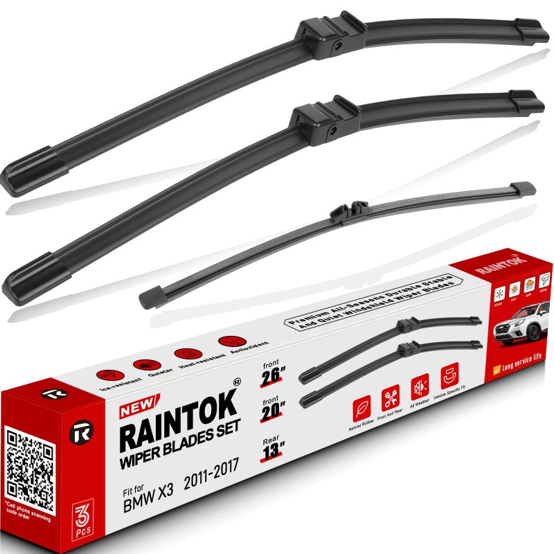 RAINTOK Windshield Wiper Blades Replacement for BMW X3 2011 2012 2013 2014 2015 2016 2017 Original Factory Quality Front Rear Wipers Blade Set for My Car 26 20 13 Pack of 3