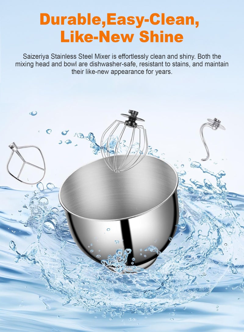 ULHYC Stand Mixer 8L, 6 Speed ​​Adjustment 1800W, Tilt Head Kitchen Electric Food Cake Mixer with Stainless Steel Bowl, Whisk, Dough Hook, Beater and Splash Guard, Black, Suitable for Home and Commercial Restaurant Kitchen Cooking - Image 5