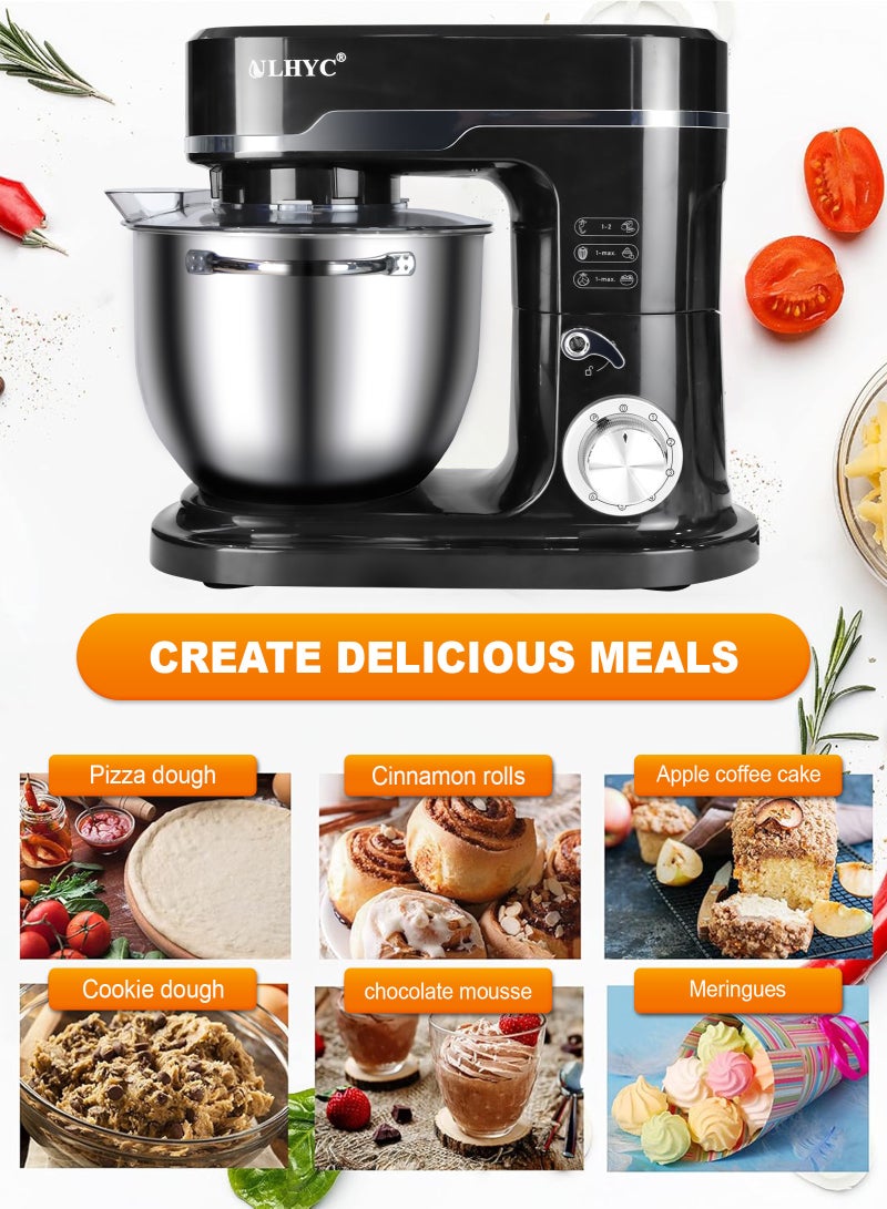 ULHYC Stand Mixer 8L, 6 Speed ​​Adjustment 1800W, Tilt Head Kitchen Electric Food Cake Mixer with Stainless Steel Bowl, Whisk, Dough Hook, Beater and Splash Guard, Black, Suitable for Home and Commercial Restaurant Kitchen Cooking - Image 4