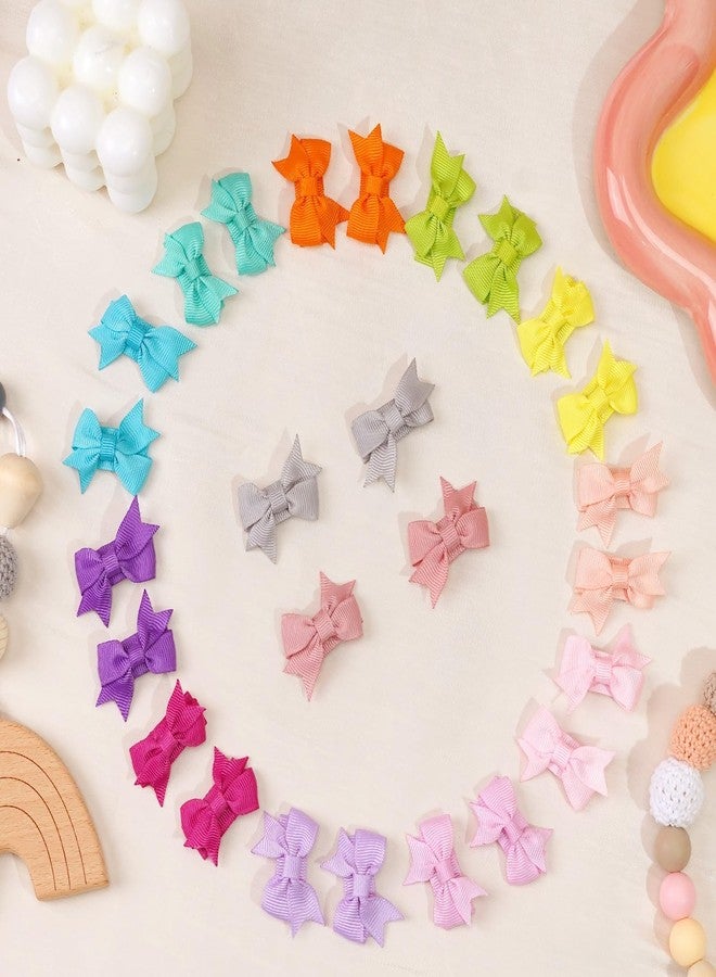 BBgifts Baby Girl Mini Hair Bows Clips, 1.4 inches Grosgrain Ribbon Small Clips for Infant Girls - Fully Lined Mini Bows in 20 Color Pairs - Image 2