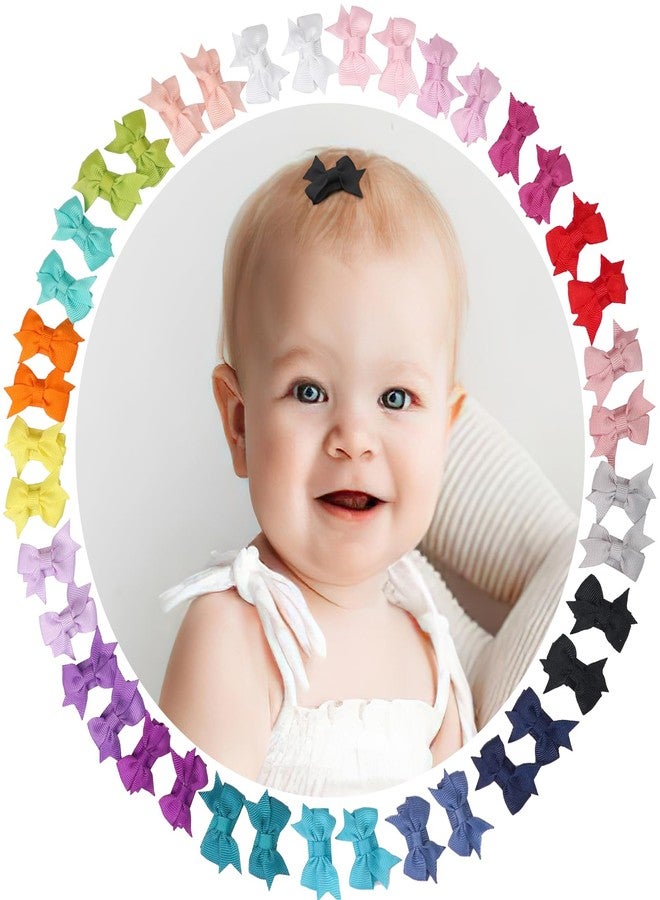 BBgifts Baby Girl Mini Hair Bows Clips, 1.4 inches Grosgrain Ribbon Small Clips for Infant Girls - Fully Lined Mini Bows in 20 Color Pairs - Image 1