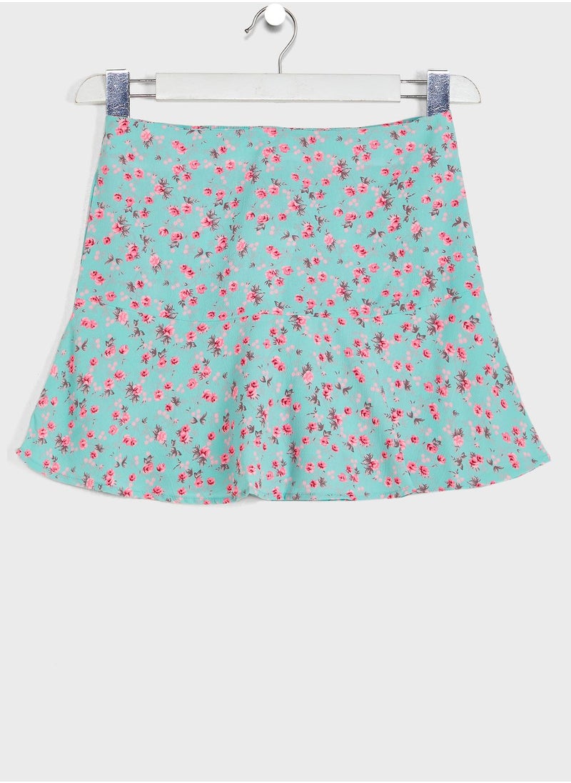 Nautinati - Natilene Girls Turquoise Blue Printed Mini Length Skort - Image 1