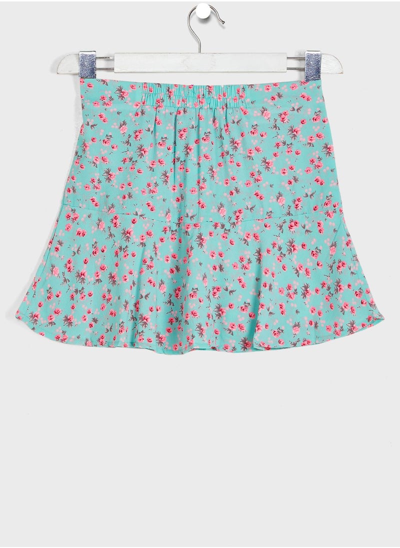 Nautinati - Natilene Girls Turquoise Blue Printed Mini Length Skort - Image 1