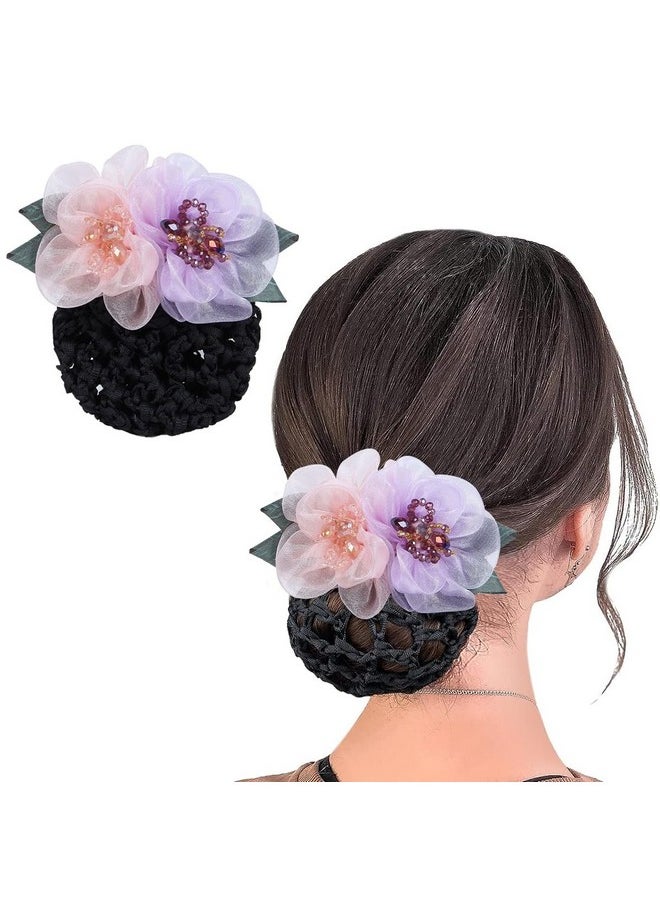 maycreate - ® Hair Snood Net Barrette Bun Cover Floral Hair Bun Clips For Women Girls Gift Hair Bun Accessories Bun Maker Spring Clip Hairnet For Dancer Nurse Work Or Daily - Image 1