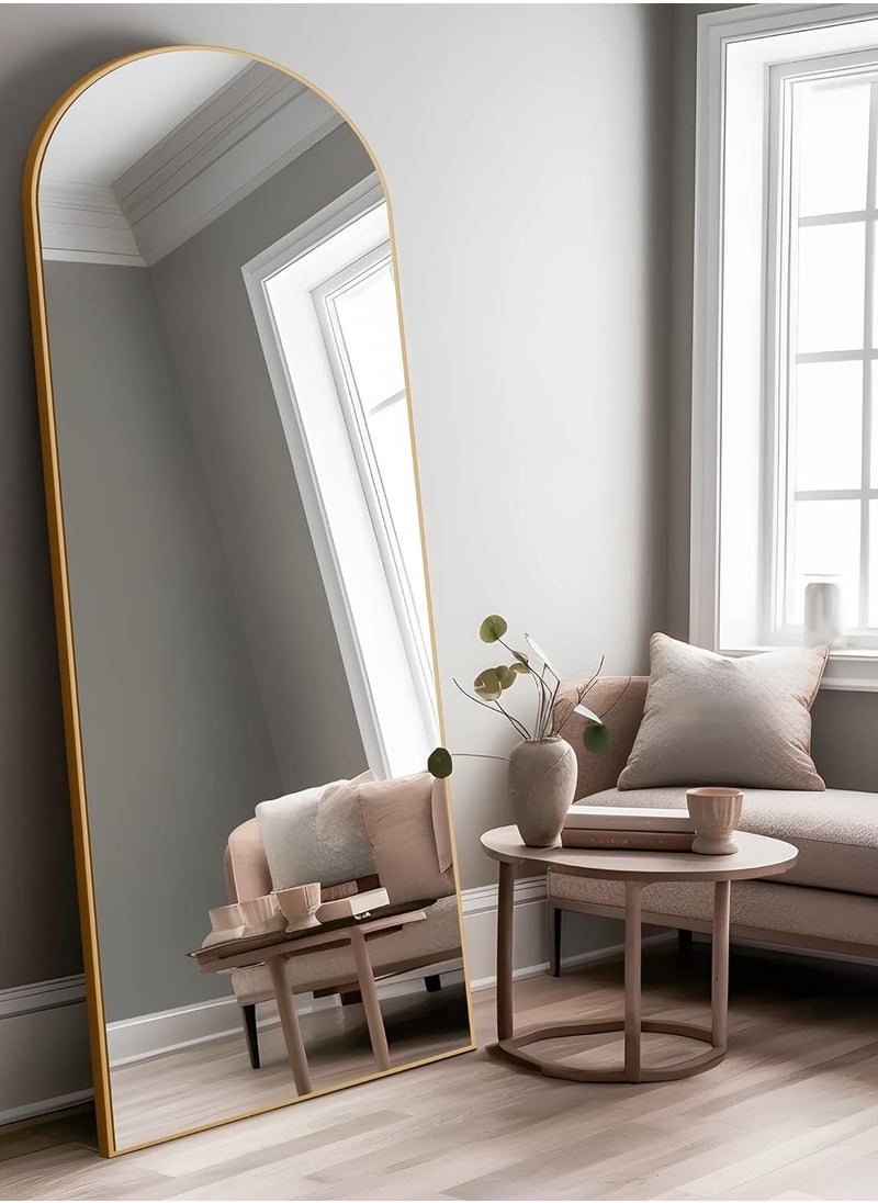 Decorhills Arched Full-Length Mirror – Modern & Elegant Full Body Mirror for Bedroom, Living Room, Makeup Room & Bathroom – Wall-Mounted or Freestanding Elegant Frame – Large & Durable Design Gold - 65x180 CM  - Image 2