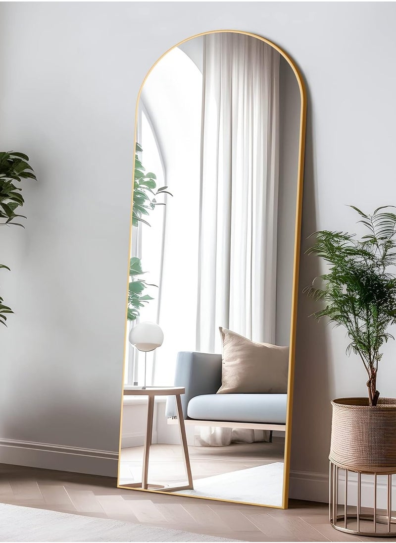 Decorhills Arched Full-Length Mirror – Modern & Elegant Full Body Mirror for Bedroom, Living Room, Makeup Room & Bathroom – Wall-Mounted or Freestanding Elegant Frame – Large & Durable Design Gold - 65x180 CM  - Image 3