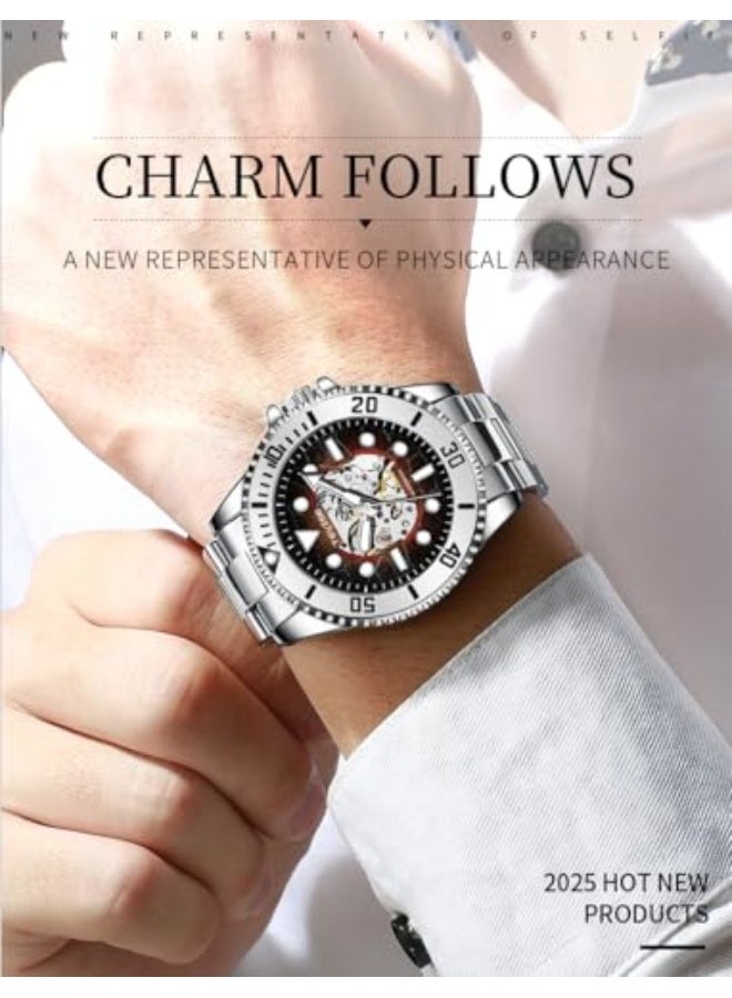 Tevise Skeleton Automatic Mens Watches with Stainless Steel Sliver Band Waterproof Wrist Watches for Mens - Image 2