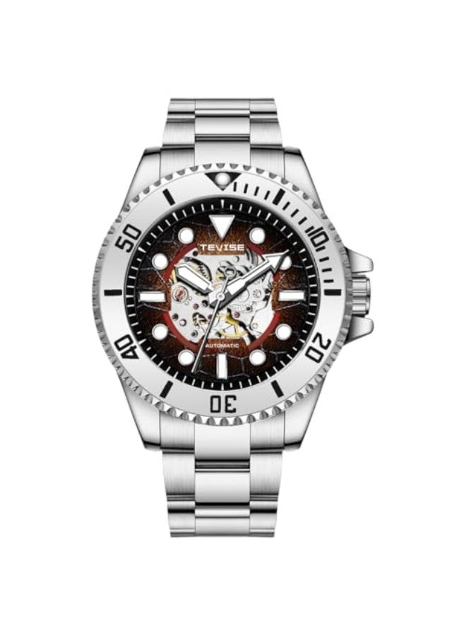 Tevise Skeleton Automatic Mens Watches with Stainless Steel Sliver Band Waterproof Wrist Watches for Mens - Image 1
